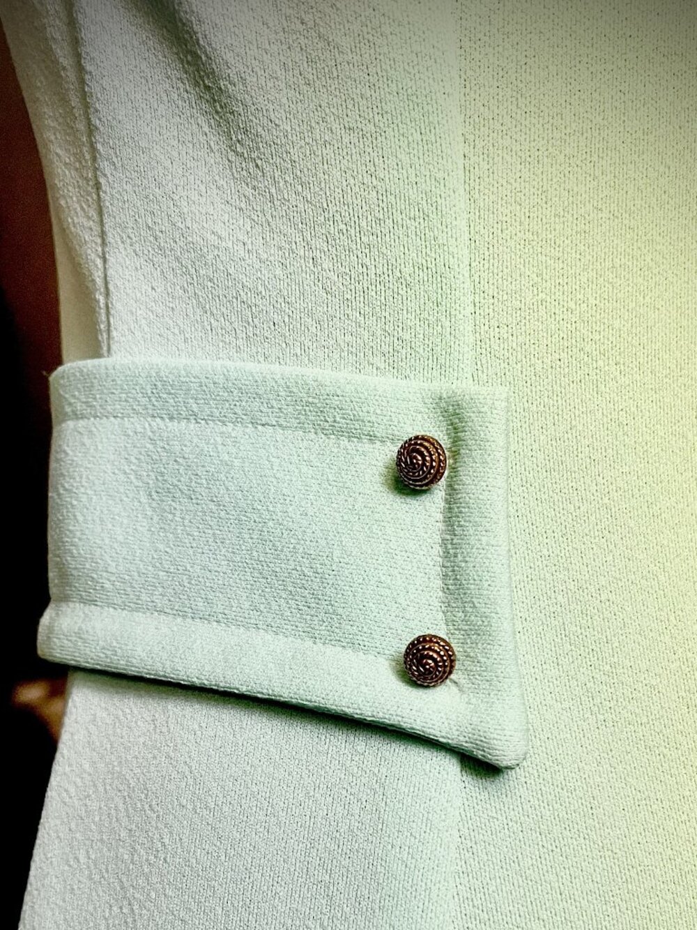 Vintage Sears Jr. Bazaar 60s Mod Mint Mini Dress Gold Buttons XS S - Picture 11 of 13